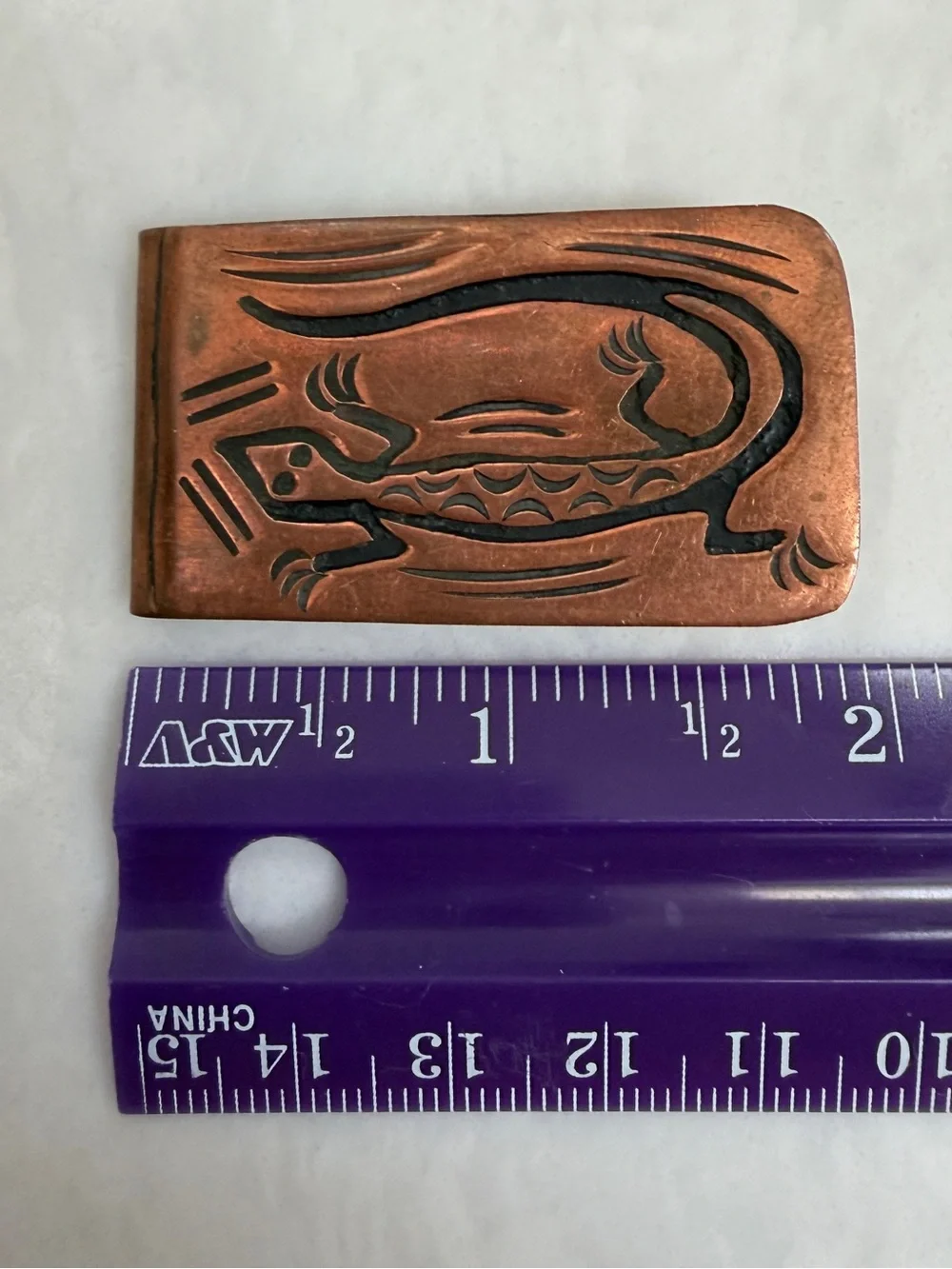 Money Clip Vintage Copper Lizard Handcrafted Etched Design